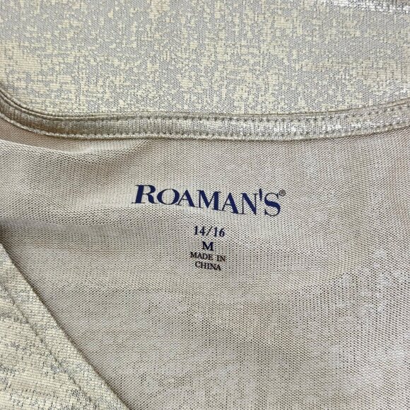 Roamans CHART SZ M(14-16) Gold Metallic Short Sleeve Tunic Top Comfy Stretch - Picture 3 of 10